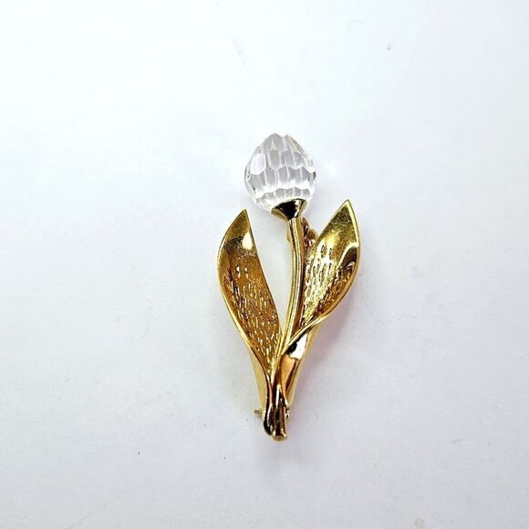 Vintage Swarovski® Crystal Memories Signed Swan Gold Plated Tulip Flower Brooch - Picture 1 of 5
